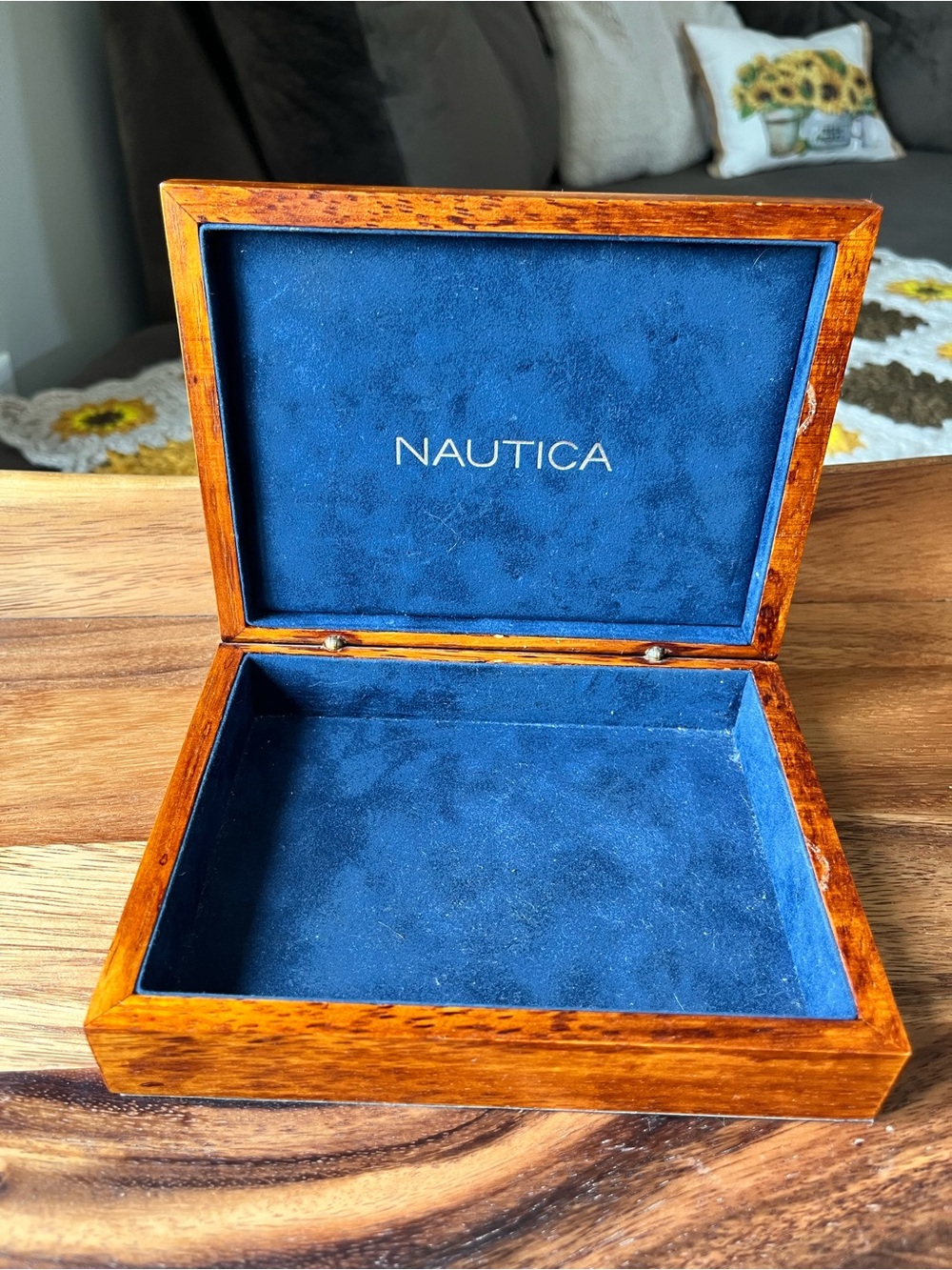 Nautica Blue Velvet-Lined Wooden Keepsake Box